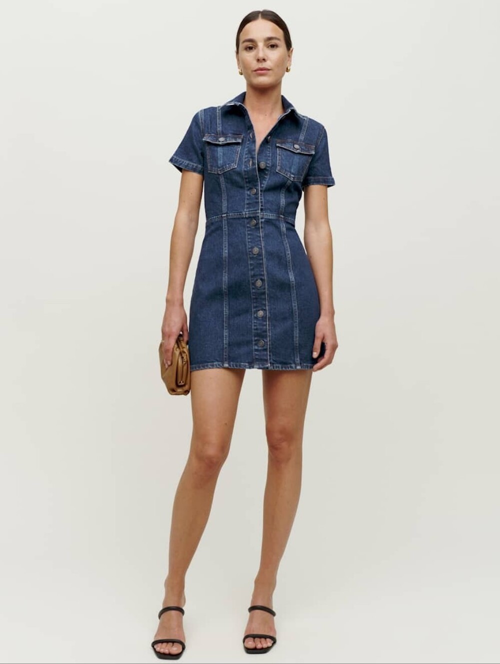Reformation Kent Dark Blue Denim Button-Front Mini Dress Size 10 New No Tags